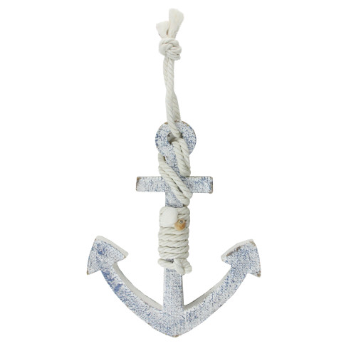 12” White and Blue Nautical Hanging Anchor Wall Decor - IMAGE 1