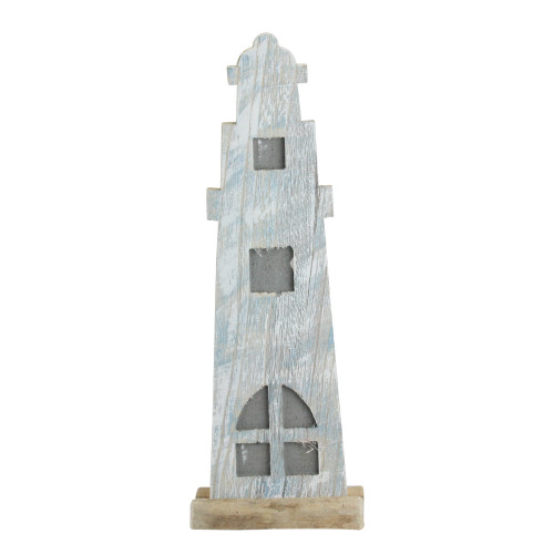 19” Distressed Finished White and Blue Nautical Lighthouse Tabletop Decoration - IMAGE 1