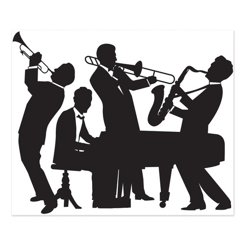Pack of 6 Black and White Roaring Jazz Band Mural Wall Decor 6' - IMAGE 1