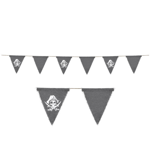 Club Pack of 12 Gray and White Pirate Skull Pennant Banners 6' - IMAGE 1