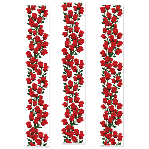 Club Pack of 12 Red Garden Roses Party Panels Hanging Decors 72" - IMAGE 1