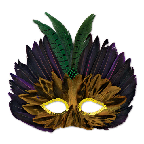 Pack of 12 Purple Unisex Adult Feathered Mardi Gras Mask Costume Accessories - One size - IMAGE 1