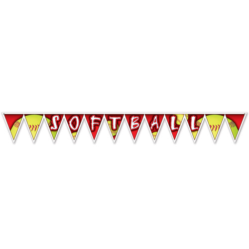 Club Pack of 12 Red and Yellow Softball Pennant Banners 88" - IMAGE 1