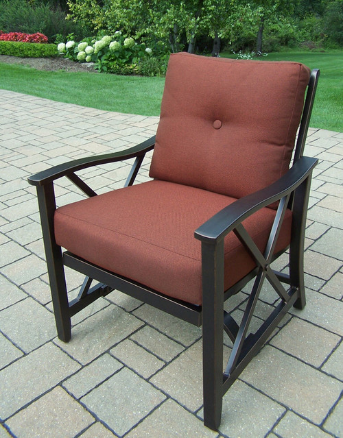 Outdoor Patio Dining Arm Chairs - Set of 4 - Bronze Tone with Brown Cushions - IMAGE 1