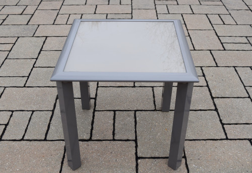 Screen Printed Glass Top Outdoor Patio Side Table - 18" - Beige - IMAGE 1