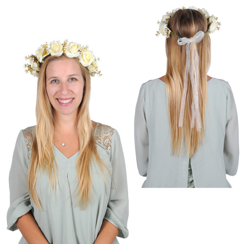 Club Pack of 12 Springtime Wedding Adjustable White Floral Crown Headband Accessories - IMAGE 1