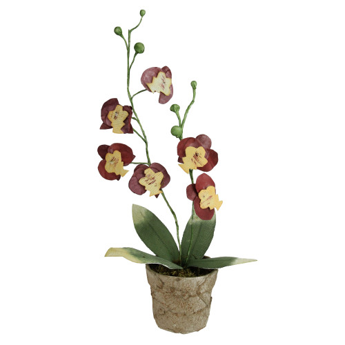 14" Crimson Red and Banana Yellow Decorative Orchids in Pot - IMAGE 1