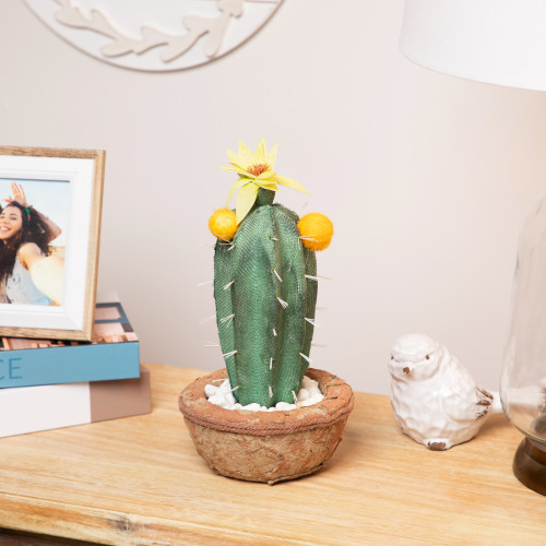 12” Green Potted Southwestern Style Artificial Cactus Plant with Flowers - IMAGE 1