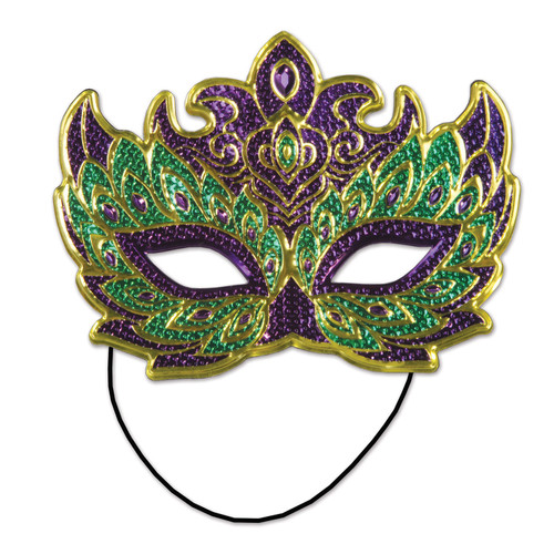 Club Pack of 12 Purple and Green Mardi Gras Mask Costume Accessories - One size - IMAGE 1