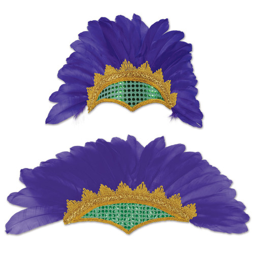 Club Pack of 12 Feathered Mardi Gras Showgirl Headpiece 18” - IMAGE 1