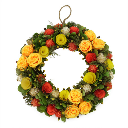 12" Orange and Yellow Flowers with Moss and Twig Artificial Floral Spring Wreath - Unlit - IMAGE 1