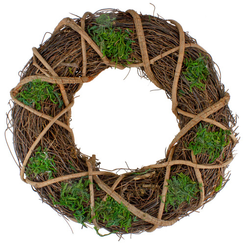 13" Green and Brown Moss and Twig Artificial Spring Wreath - Unlit - IMAGE 1