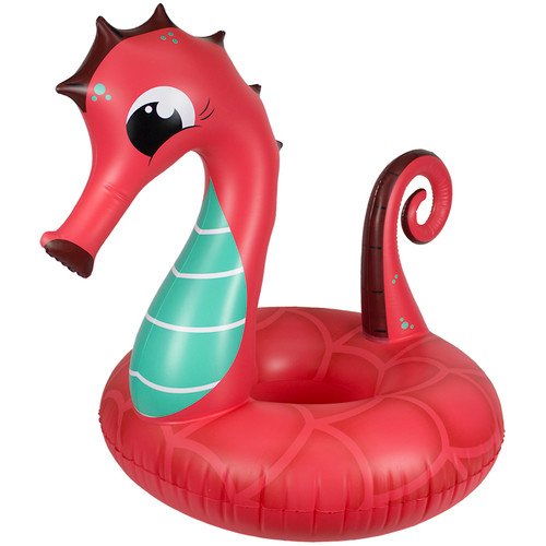 Inflatable Red and Green Coral Seahorse Swimming Pool Ring Float, 48-Inch - IMAGE 1
