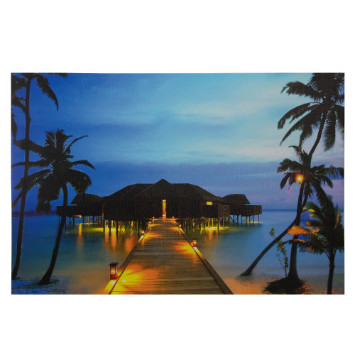 LED Lighted Flickering Tropical Island Paradise Canvas Wall Art - 23.5" x 15.75" - IMAGE 1