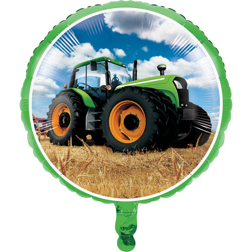 Club Pack of 10 Green Tractor Metallic Round Birthday Party Balloons 18" - IMAGE 1