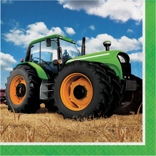 Club Pack of 192 Green and Black Tractor Premium 2-Ply Disposable Luncheon Napkins 6.5" - IMAGE 1