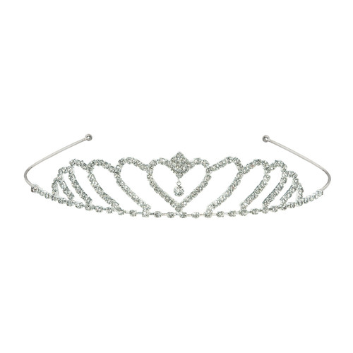 Pack of 6 Princess Half Hearts Design Silver with Clear Rhinestones Royal Tiara - IMAGE 1