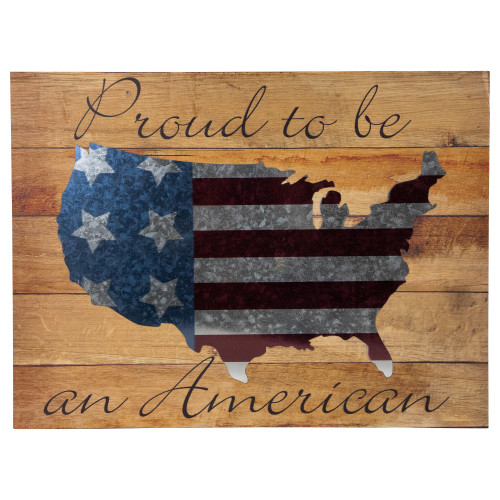 Patriotic “Proud to be an American” Wooden USA Map Wall Art - 15.75” x 12” - IMAGE 1