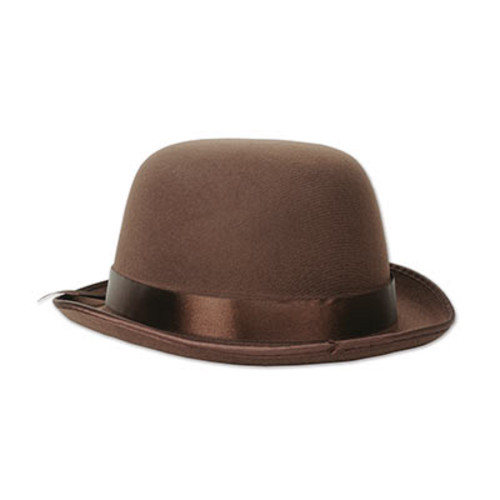Club Pack of 12 Brown Men Adult Old Fashioned Bowler Hat Costume Accessories - One Size - IMAGE 1