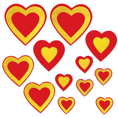 Club Pack of 144 Red and Yellow Glittered Heart Cutouts 12" - IMAGE 1