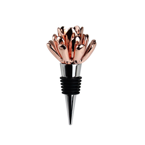 4" Handcrafted Rose Gold Flower Stainless Steel Wine Bottle Stopper and Candle Holder - IMAGE 1