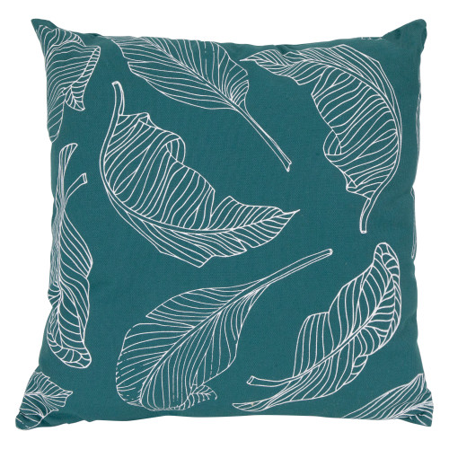 18" Teal Green Tropical Leaf Square Throw Pillow - IMAGE 1