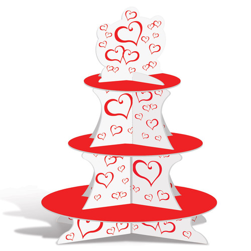 Club Pack of 12 Red and White Valentine's Hearts Cupcake Stand Centerpieces 16" - IMAGE 1