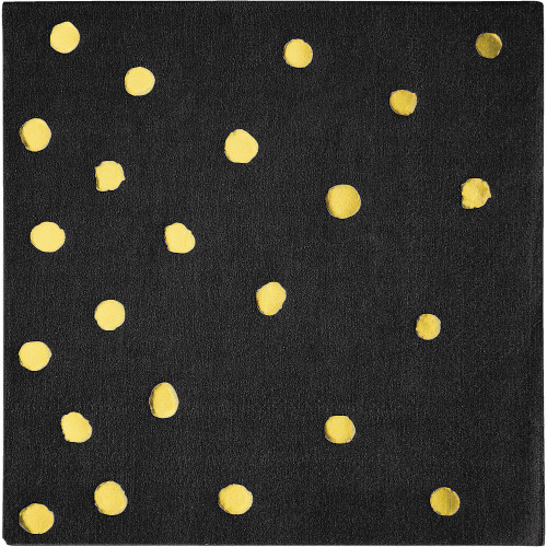 Club Pack of 192 Black and Yellow Foil Stamped 3-Ply Square Beverage Napkins 5" - IMAGE 1