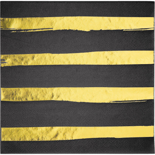 Club Pack of 192 Black and Yellow Foil Stamped 3-Ply Luncheon Napkins 6.5" - IMAGE 1