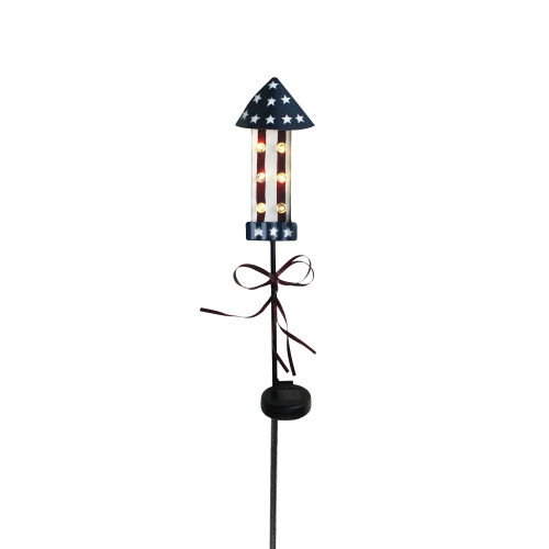 40.5" White and Blue USA Stars Striped Rocket Solar Powered Metal Pathway Marker - IMAGE 1