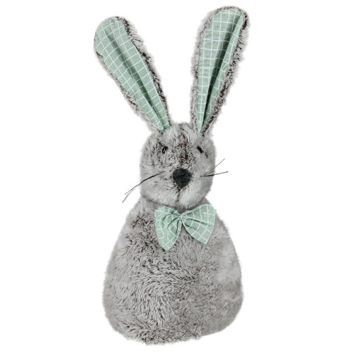 12" Gray and Green Plush Rabbit with Green Bow Tie Easter Decoration - IMAGE 1