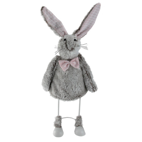 17" Gray and Pink Spring Loaded Rabbit Table Top Easter Figure - IMAGE 1