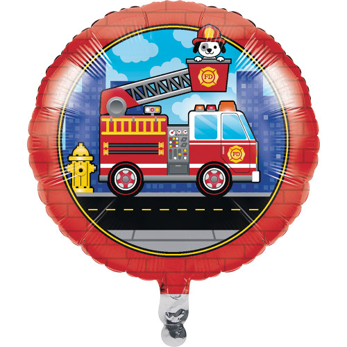 Set of 10 Red and Blue Flaming Fire Truck Printed Balloons 18" - IMAGE 1