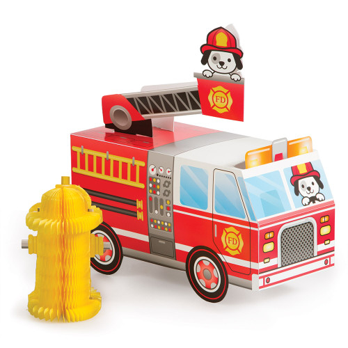 Club Pack of 6 Red and Yellow Flaming Fire Truck Three Dimensional Centerpiece 10.5" - IMAGE 1