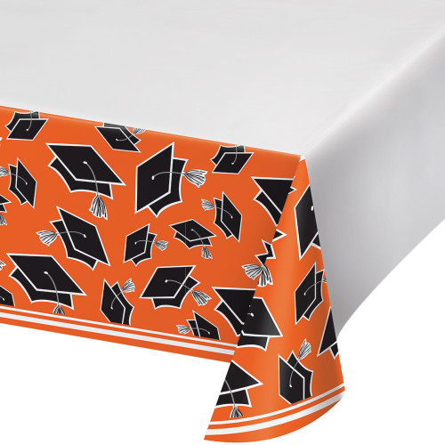 Club Pack of 12 Orange and Black School Spirit Decorative Table Cover 102” - IMAGE 1