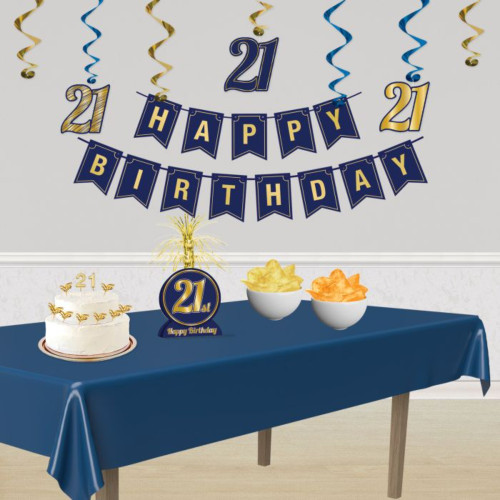 Set of 12 Navy Blue 21st Happy Birthday Waterfall Centerpieces - 13" - IMAGE 1