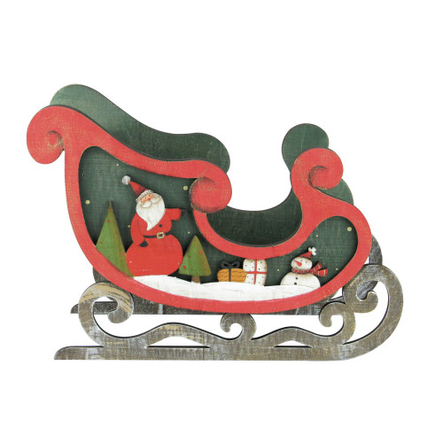 14.5" Green and Red Traditional Santa Sleigh Christmas Tabletop Decor - IMAGE 1