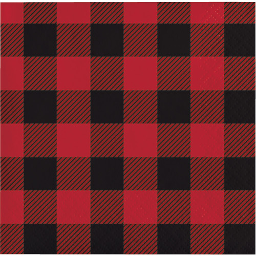 Club Pack of 192 Red and Black Buffalo Plaid Beverage Napkins 5" - IMAGE 1