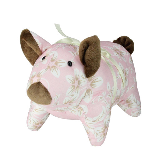 10" Country Pink and Brown Floral Easter Piglet Spring Figure - IMAGE 1