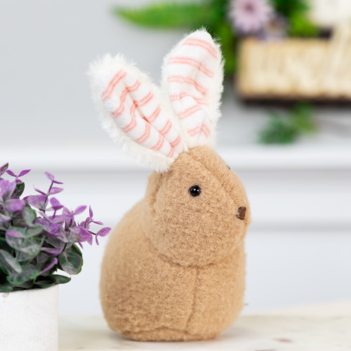 Plush Rabbit with Striped Ears Easter Figurine - 9" - IMAGE 1