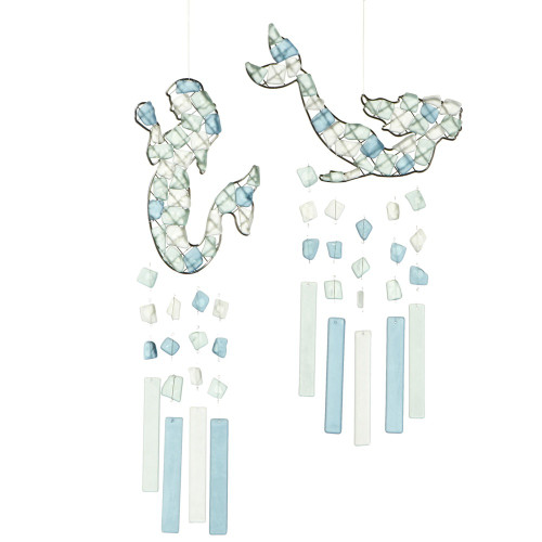 Set of 4 Blue and Green Sea Glass Mermaid Decorative Wind Chime 17" - IMAGE 1