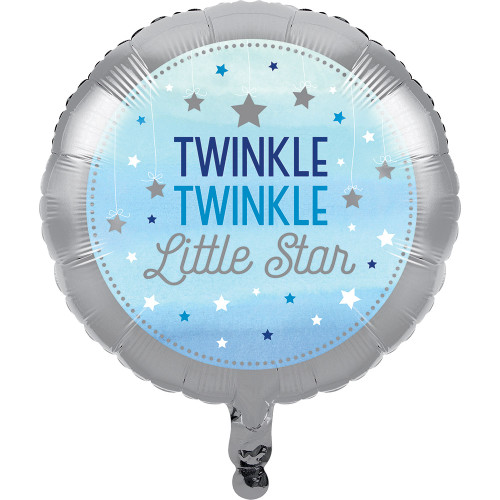 Club Pack of 10 Metallic Gray and Blue “One Little Star” Metallic Balloon 18" - IMAGE 1