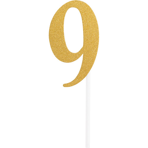 Club Pack of 12 Gold '9' Party Cake Dessert Toppers 7” - IMAGE 1