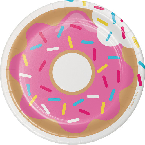 Club Pack of 96 Pink and Gray Assorted Donut Time Luncheon Plate 6.8” - IMAGE 1