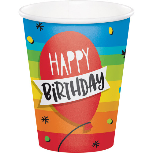Happy Birthday Balloon Party Disposable Drinking Tumbler Cups - 9 oz. - Club Pack of 96 - IMAGE 1