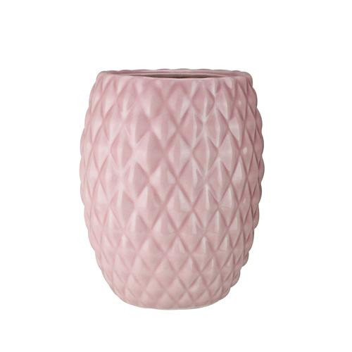 7" Pink Textured Faceted Oblong Ceramic Decorative Vase - IMAGE 1