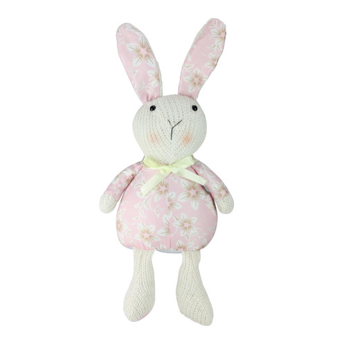 17" Pink Floral Easter Bunny Rabbit Spring Figure - IMAGE 1
