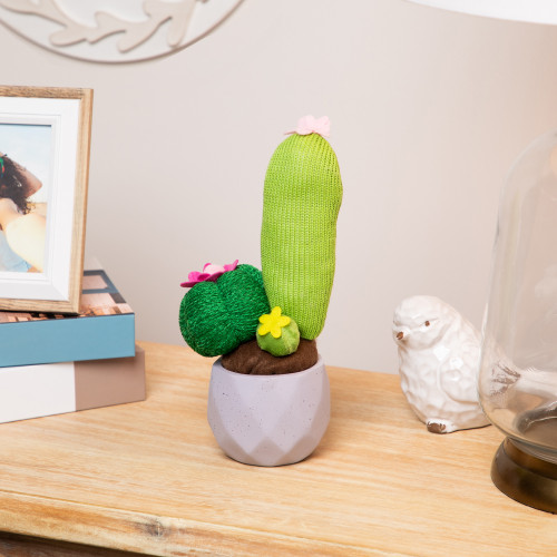 Potted Artificial Triple Cacti Decoration - 9" - Green - IMAGE 1
