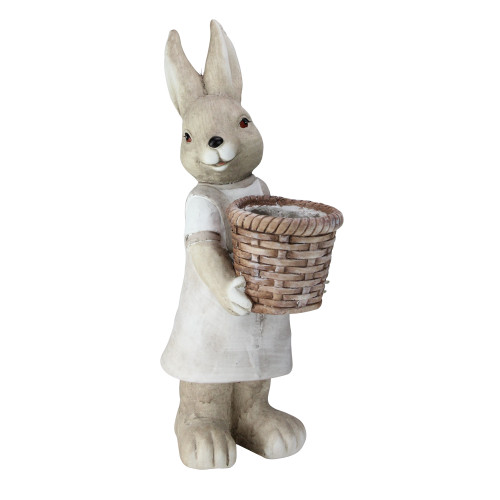 18" Neutral Tones Easter Girl Rabbit Outdoor Garden Planter - IMAGE 1