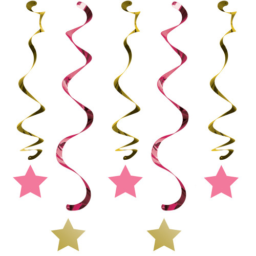 Club Pack of 30 Pink and Gold One Little Star Dizzy Danglers Party Decorations 39" - IMAGE 1